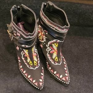 RETRO Festive Embroidery 4" High Heel Stiletto Ankle Boots Size 7.5 Like New 38
